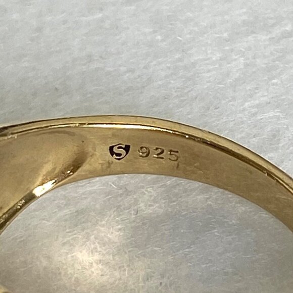 Gold Vermeil Sterling Silver 925 Prong Set Oval Amethyst CZ Wide Band Ring Sz 9 - Picture 10 of 16